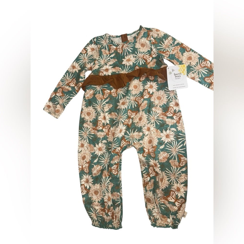 Burt's Bees Baby Floral Jumpsuit in Teal and Brown